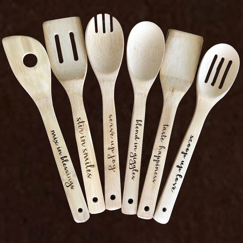 Bamboo Laser Engraved Wooden Utensils Etsy