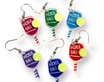 Laser Engraved Pickleball Paddle Dangle Earrings: Acrylic Jewelry