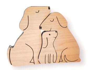 Dog Family Puzzle Figurine: Laser Cut MDF Desktop Decor