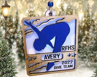 Personalized Dive Team ornament - Female or Male Diver ornament;  choice of colors