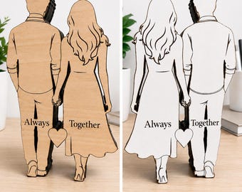 Personalized Couple Figurine | Reversible Wood MDF Sculpture (Anniversary, Wedding Gift)
