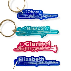 Porte-clés personnalisé en acrylique pour instruments à vent : étiquette musicale gravée au laser