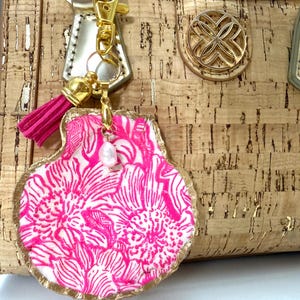 Sea Shell Summer  Keychains - Handmade Decoupage Design - Floral, Lilly Pulitzer Inspired, and Fruit patterns