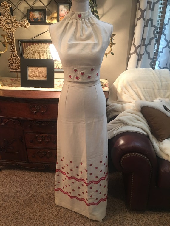1970s 2-piece Strawberry Dream Maxi Dress
