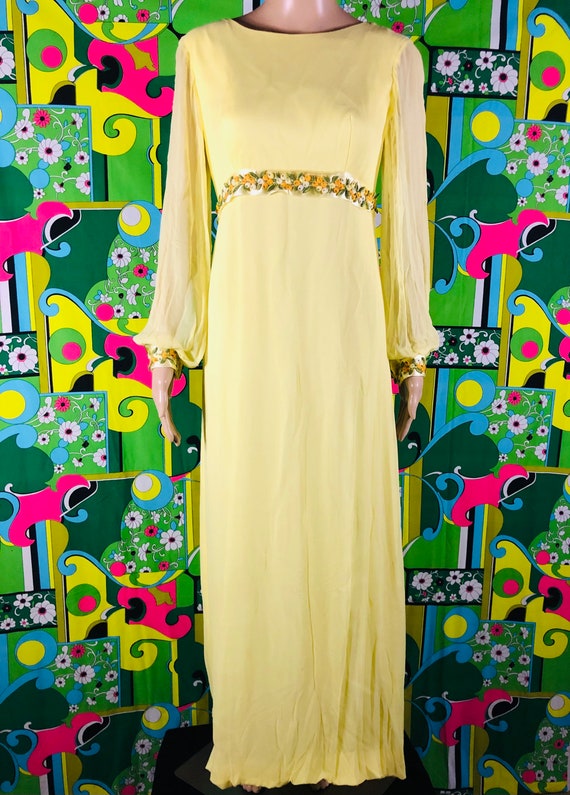 1960’s Yellow Floral Bridesmaid Dress - image 1