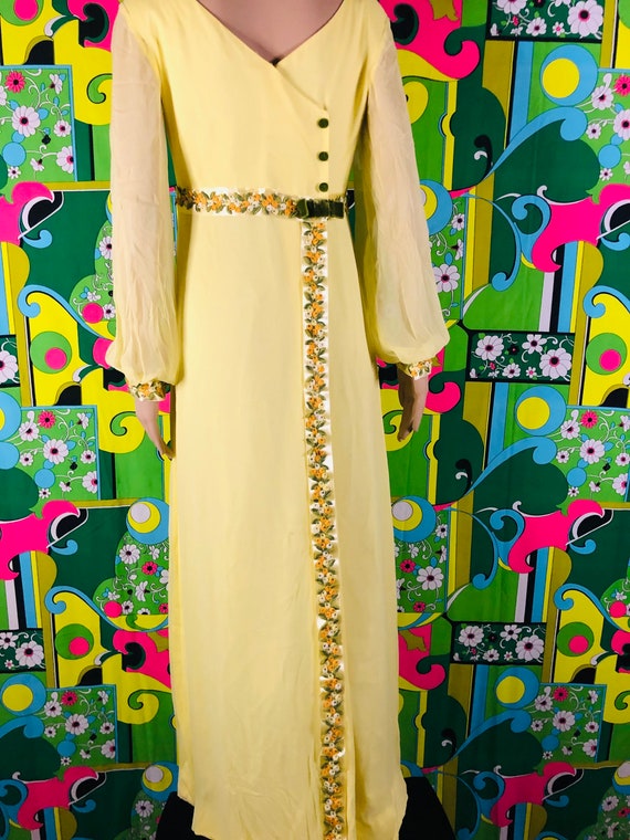 1960’s Yellow Floral Bridesmaid Dress - image 4