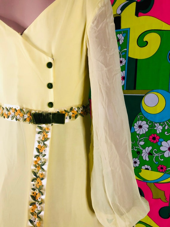 1960’s Yellow Floral Bridesmaid Dress - image 3