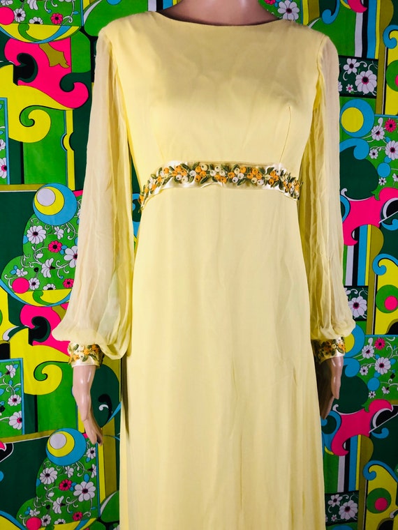 1960’s Yellow Floral Bridesmaid Dress - image 2