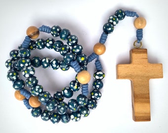 hand knotted Rosary pink with intermediate beads made of real olive wood