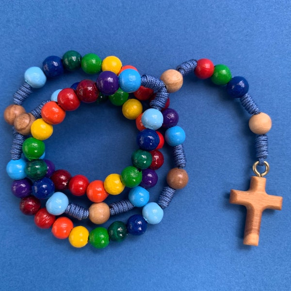 Hand-knotted rainbow rosary available in different colors and with different crosses