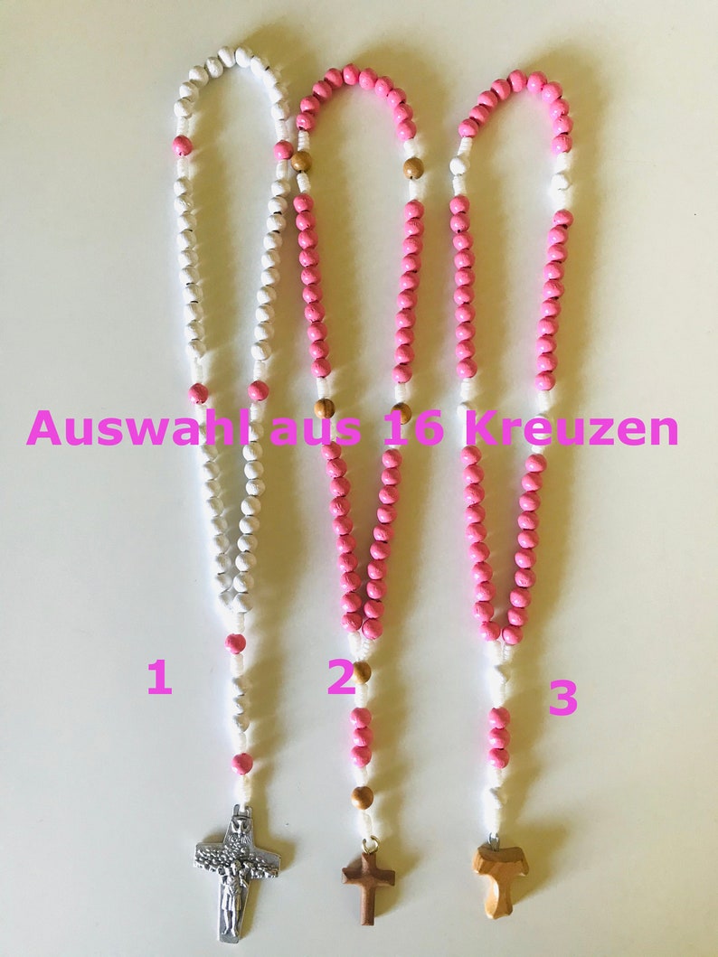 hand knotted Rosary pink with intermediate beads made of real olive wood