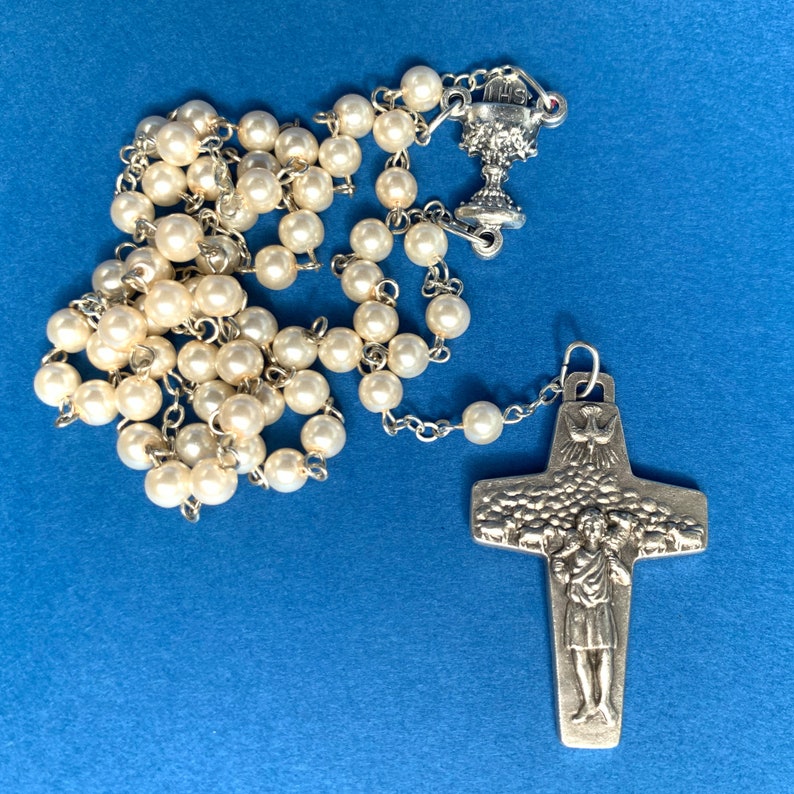 Chained rosary of pearl-colored glass beads rosary chain glass beads rosario prayer