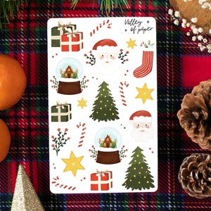 Feuille d'autocollants « Décor de Noël » pour bullet journal, scrapbooking, art journal, carterie
