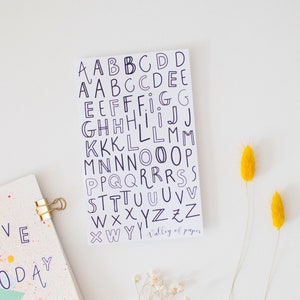 Planche d'autocollants  « Lettres originales » pour bullet journal, art journal, scrapbooking, carterie