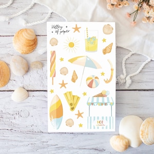 Feuille d'autocollants « Vacances à la mer » pour bullet journal, scrapbooking, art journal, carterie