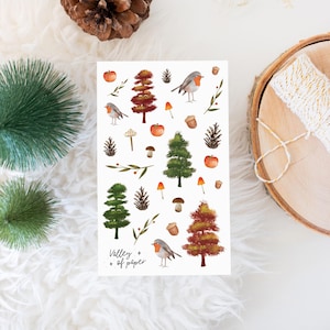 Feuille d'autocollants « Forêt d'automne » pour bullet journal, scrapbooking, art journal, carterie