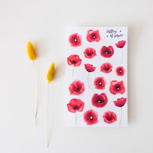 "Poppies" sticker sheet for bullet journal, scrapbooking, art journal, card making