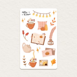 Feuille d'autocollants « Lecture d'automne » pour bullet journal, scrapbooking, art journal, carterie