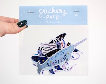 LOT 6 STICKERS « Magical sea » pour ordinateur, carnet, valise, mural