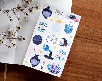 Feuille d'autocollants « Magie astrale » pour bullet journal, scrapbooking, art journal, carterie