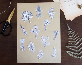 Stickers pack “Herbarium”, 12 LARGE STICKERS for Bullet journal, scrapbooking, card making, art journal