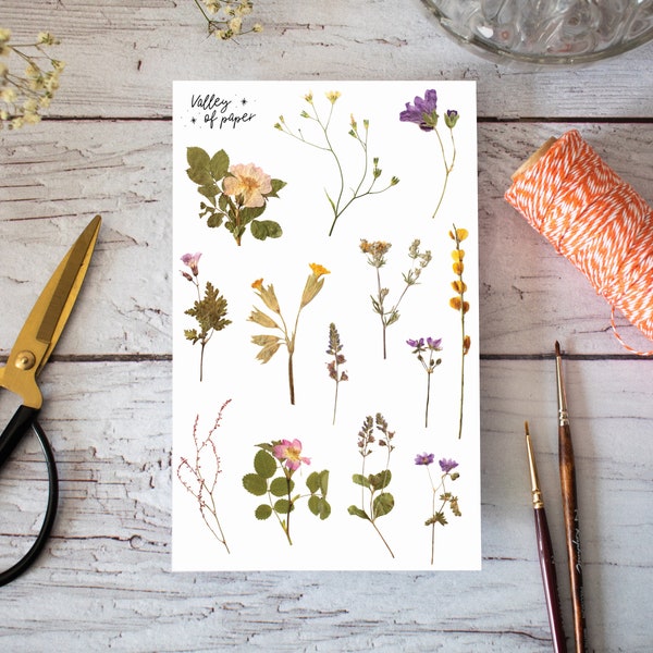 Feuille d'autocollants « Le temps des fleurs » pour bullet journal, scrapbooking, art journal, carterie