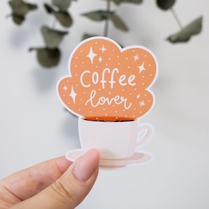 Autocollant plastifié  « Coffee lover » pour ordinateur, carnet, valise, mural