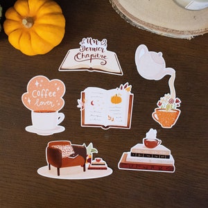 LOT 6 STICKERS « Lecture automnale » pour ordinateur, carnet, valise, mural