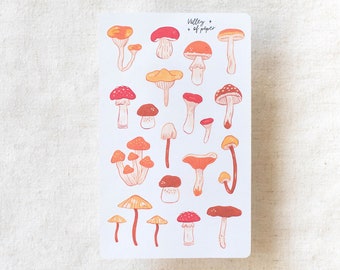 Feuille d'autocollants « Forêt de champignons » pour bullet journal, scrapbooking, art journal, carterie