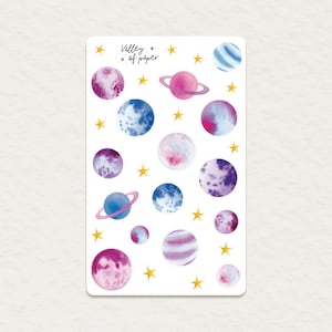 Feuille d'autocollants « Planètes magiques » pour bullet journal, scrapbooking, art journal, carterie
