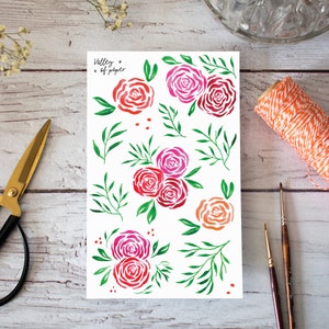 Feuille d'autocollants « Roses never fall in love » pour bullet journal, art journal, scrapbooking et carterie