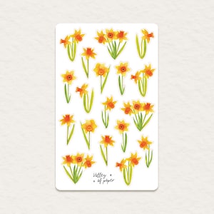 Feuille d'autocollants « Jonquilles » pour bullet journal, journaling, scrapbooking, projets créatifs