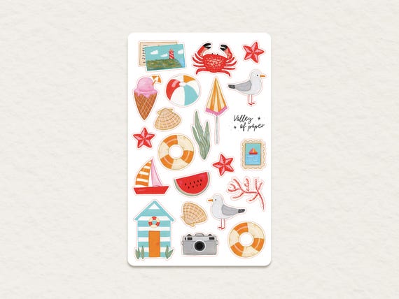 Feuille d'autocollants « Une journée à la plage » pour bullet journal, carterie, scrapbooking, art journal