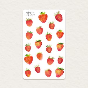 Feuille d'autocollants « Fraises du jardin » pour bullet journal, scrapbooking, art journal, carterie
