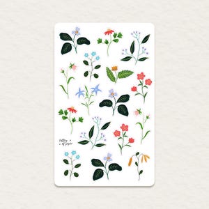 Feuille d'autocollant « Fleurs imaginaires » pour bullet journal, scrapbooking, art journal, carterie