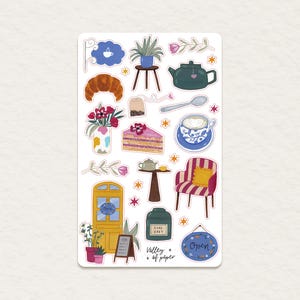 Feuille d'autocollants « Salon de thé » pour bullet journal, journaling, happy mail, scrapbooking
