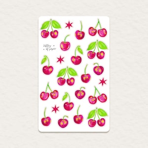 Feuille d'autocollants « Cerises » pour bullet journal, carterie, art journal, scrapbooking