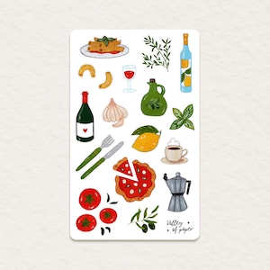 Feuille d'autocollants « Saveurs d'Italie » pour bullet journal, carnet, penpal, recette