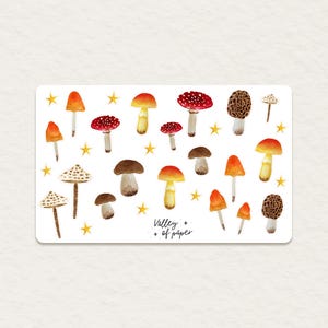 Feuille d'autocollants « Champignons d'automne » pour bullet journal, scrapbooking, art journal, carterie