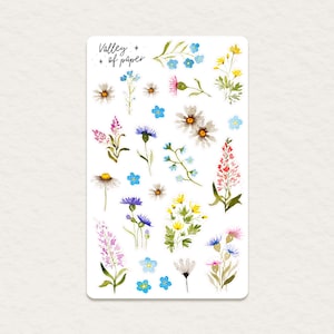 Feuille d'autocollants « Fleurs sauvages » pour bullet journal, scrapbooking, art journal, carterie