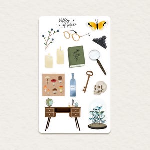 Feuille d'autocollants « Cabinet de curiosités » pour bullet journal, scrapbooking, art journal, carterie