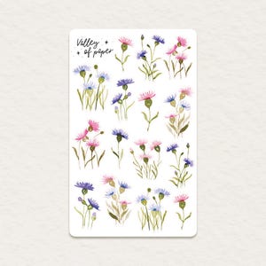 Feuille d'autocollants « Bleuet » pour bullet journal, scrapbooking, art journal, carterie