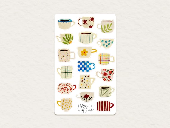 Feuille d'autocollants « Tasse du jour » pour bullet journal, scrapbooking, art journal, carterie