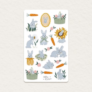 Feuille d'autocollants « Bunny mood » pour bullet journal, scrapbooking, art journal, carterie
