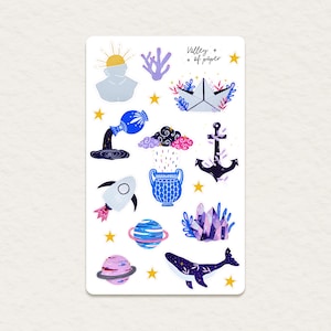 Feuille d'autocollants « Coups de coeur magiques » pour bullet journal, scrapbooking, art journal, carterie