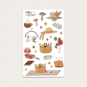 Feuille d'autocollants « Pique-nique dominical » pour bullet journal, scrapbooking, art journal, carterie