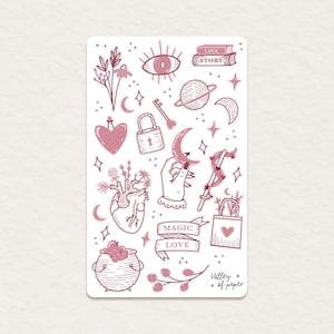 Feuille d'autocollants « Magical love » pour bullet journal, scrapbooking, art journal, carterie