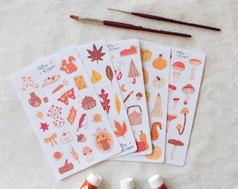 4 planches de d'autocollants + 1 offerte automne 2023 pour bullet journal, scrapbooking, carterie