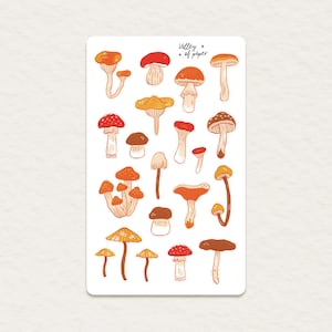 Feuille d'autocollants « Forêt de champignons » pour bullet journal, scrapbooking, art journal, carterie