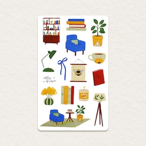 Feuille d'autocollants « Le coin lecture de Camille » pour bullet journal, scrapbooking, art journal, carterie